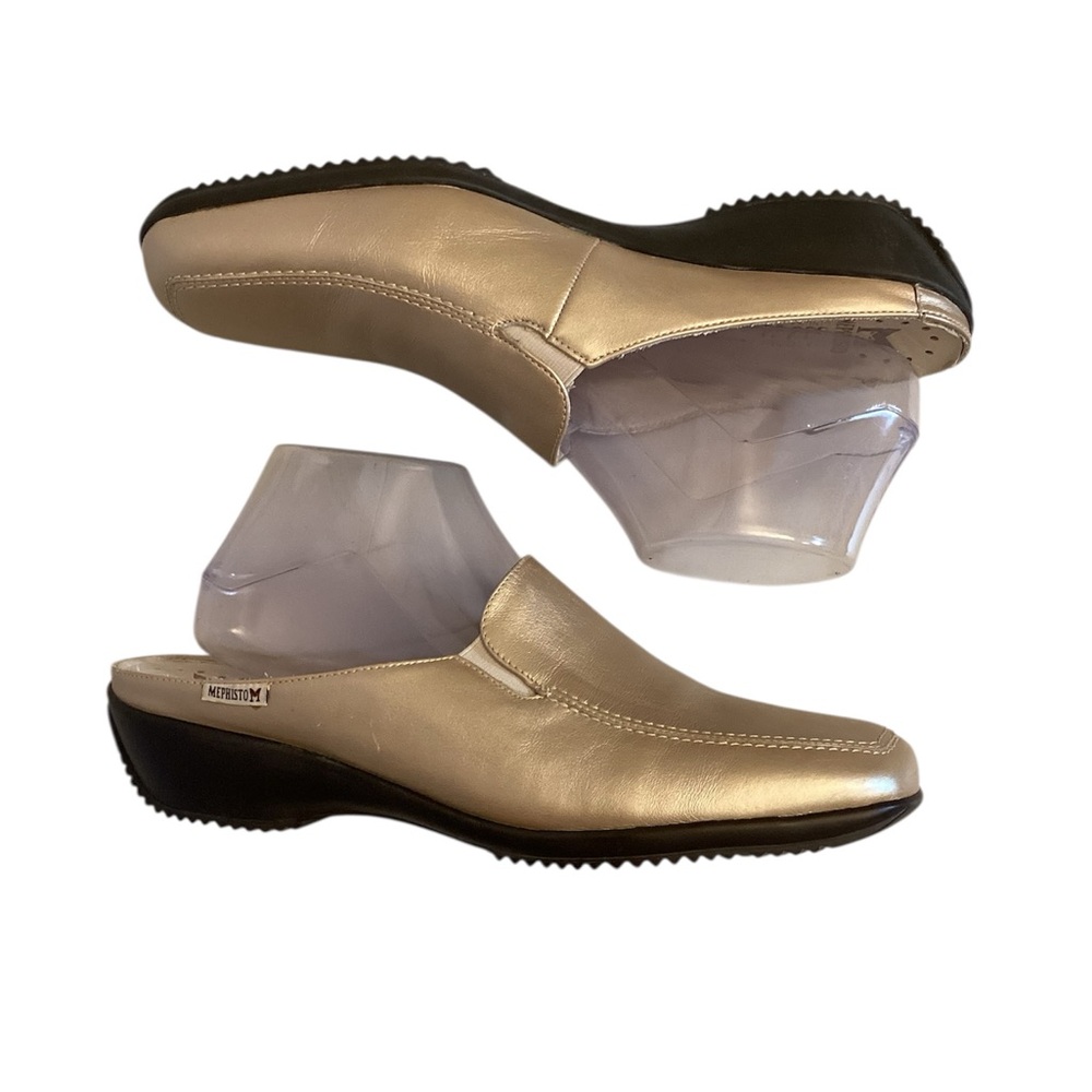 Mephisto 11 Metallic Champagne Slip-On Mules Loafers Women’s Leather Shoes
